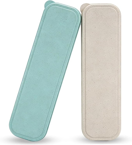 Travel Cutlery Case Portable Utensil Holder Travel Silverware Case Flatware Storage Box Camping Utensils Cases for Fork Spoon Chopsticks Lunch Box, 8.26 x 2.1 Inches (Beige, Green, Small)