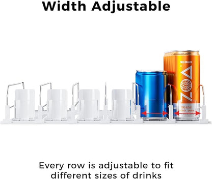 Puricon Drink Organizer for Fridge Pusher Glide, Spring Loaded Fridge Drink Dispenser, Self Pushing Soda Can Organizer for Refrigerator, Beer Bottle Beverage Organizer Drink Holder -6 Rows, White