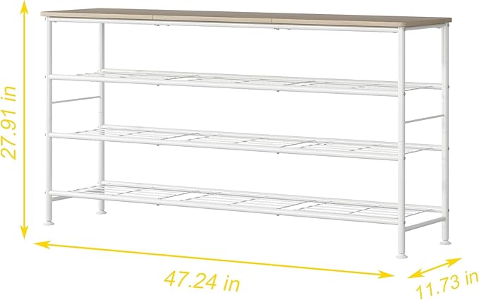 SUOERNUO Shoe Rack Organizer 4 Tier for Closet Entryway Free Standing Metal Storage Shoe Shelf with MDF Top Board (White+Oak, Large 4 Tier)