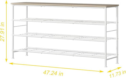 SUOERNUO Shoe Rack Organizer 4 Tier for Closet Entryway Free Standing Metal Storage Shoe Shelf with MDF Top Board (White+Oak, Large 4 Tier)