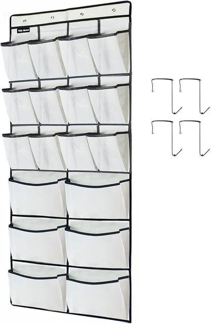 1 Pack Extra Large Hanging Over Door Shoe Organizers, Hanging Storage Shoe Rack for Closet, with 4 Hooks Shoes Holder for Closet Bedroom, 12+6Pockets White (59 x 21.6 inch)