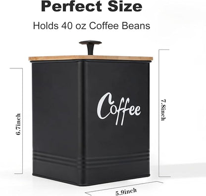 Airtight Coffee Canister-Coffee Container, Airtight 40 oz Large Iron Black Storage Container for Coffee Grounds, Beans, Pods & More,Coffee Bar Accessories & Gifts