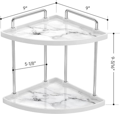KES Hancrafted Ceramic Corner Bathroom Counter Organizer, 2-Tier Bathroom Countertop Organizer with Marble Pattern, Vanity Skincare Perfume and Makeup Storage, Polished Chrome, BSC901-CH