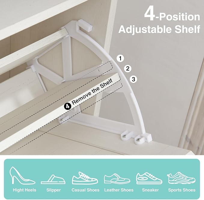 Barnyatoh Shoe Storage Cabinet,Farmhouse Shoe Organizer with 2 Flip Drawers & Barn Door Design,Freestanding Hidden Slim Narrow Shoe Rack Cabinet with Open Storage for Entryway, Foyer,Antique White