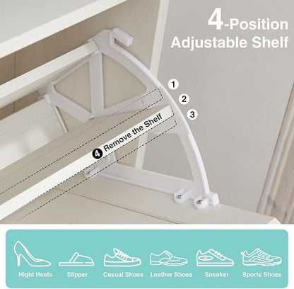 Barnyatoh Shoe Storage Cabinet,Farmhouse Shoe Organizer with 2 Flip Drawers & Barn Door Design,Freestanding Hidden Slim Narrow Shoe Rack Cabinet with Open Storage for Entryway, Foyer,Antique White