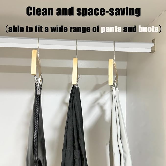 30 Pack 14.5" Natural Wooden Pants Hangers, Clothes Display Wood Skirt Hanger Bottom Hangers Metal Adjustable Clips Hanger for Slacks, Jeans, Shorts