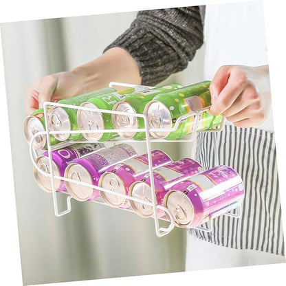 NUOBESTY Automatic Covering Position Iron Rack Can Storage Organizer White Refrigerator Fridge Beverage Dispenser for Kitchen and Home
