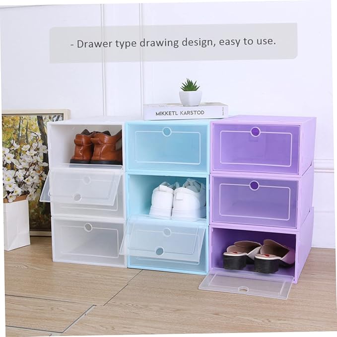 Mobestech 6pcs Transparent Stackable Shoe Boxes Space Saving Organizer for Closet Entryway Dustproof Plastic Storage Case