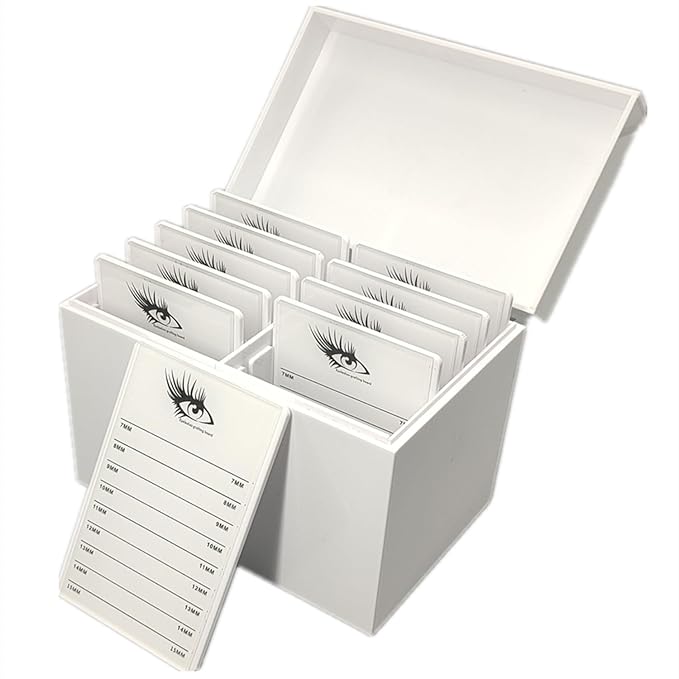 10 Layers Acrylic Eyelash Storage Box,Eyelash Holder Extension Tool,Makeup Organizer False Eyelashes Glue Pallet Holder, Grafting Eye lashes Close-Packed Display with 10 Pallets (White)