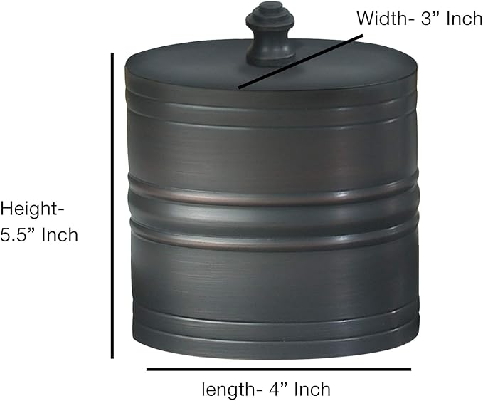 nu steel Swab/Cotton Container Bogart Canister Jar with Lid for Cosmetics and Makeup Storage, Bathroom, Countertop, Desk, and Vanity, Oil Rubbed Bronze, BG1H