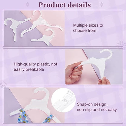 AHANDMAKER 18 Packs Pet Apparel Hangers, 3 Styles White Pet Clothes Hanger, Cute Plastic Flexible Dog Clothes Hangers, Mini Plastic Hangers for Dog Puppy Cat Pet Clothes, 5x5.3/5.35x7.28/7.4x9.8 Inch