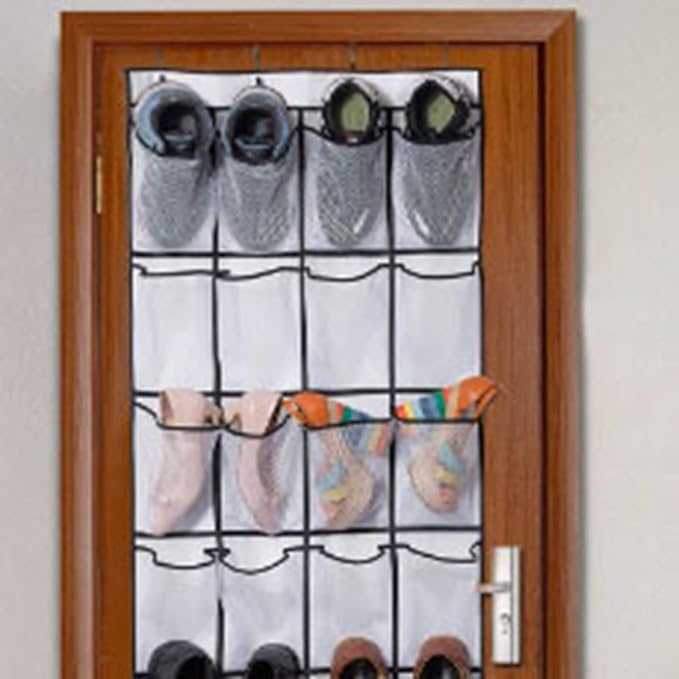 Over The Door Shoe Organizers, 24 Large Pockets Mesh Hanging Shoe Rack Non Woven Folding Hanging Shoe Holder Multipurpose Storage Bag for Door