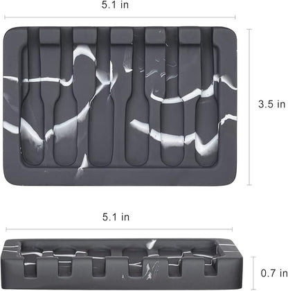 INIUNIK 2PCS Self Draining Soap Dish - Marble Look Soap Holder Tray Savers Box Container Sponge Holder for Bathroom Shower Kitchen, Black