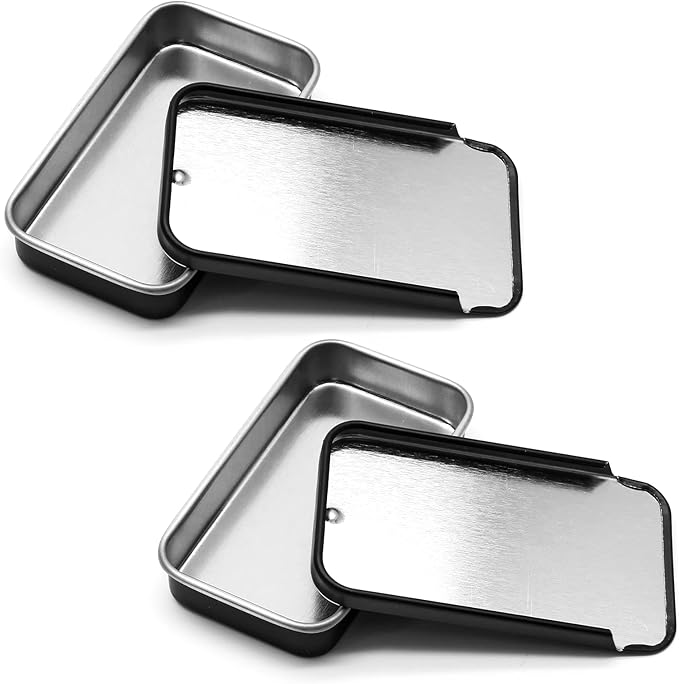 10 Pcs Black Metal Tin Container Slide Lid, 2.36" x 1.38" x 0.39" Metal Tin Container Slide Top for DIY Pills, Solid Perfumes, Lip Balms, Cards and Herbs