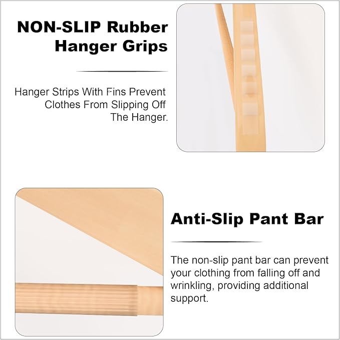 10 Pack Ergonomic Design Wooden Hangers with 360° Swivel Hook, Suit Hanger with Non Slip Pants Bar, Solid Wood Coat Hangers for Dress, Jacket, Pants, Heavy Clothes