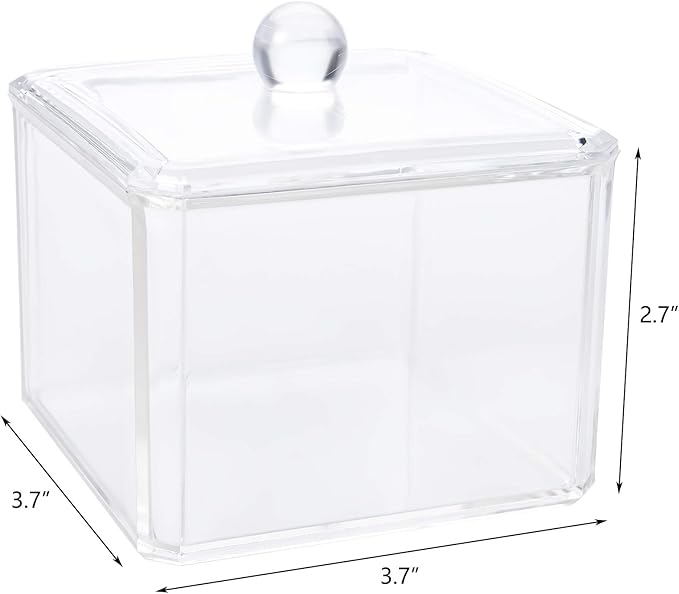 Hedume 4 Pack Swabs Dispenser Holder, 15 Oz Clear Acrylic Canister Set, Modern Square Bathroom Vanity Countertop Storage Organizer for Cotton Ball, Cotton Swab, Cottons Rounds, Bath Salts