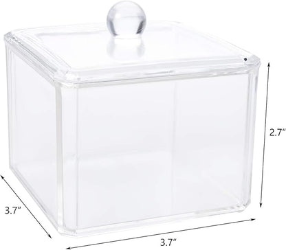 Hedume 4 Pack Swabs Dispenser Holder, 15 Oz Clear Acrylic Canister Set, Modern Square Bathroom Vanity Countertop Storage Organizer for Cotton Ball, Cotton Swab, Cottons Rounds, Bath Salts