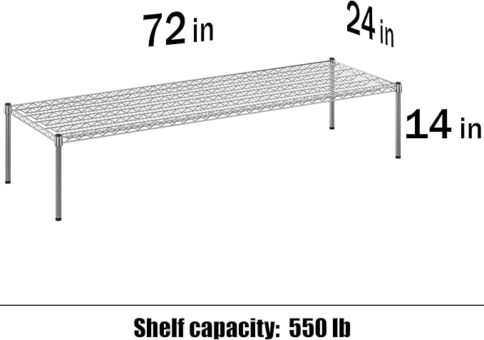 24" Deep x 72" Wide x 14" Height Wire Shelving Kit | 1-Tier | NSF Commercial Storage Rack Unit