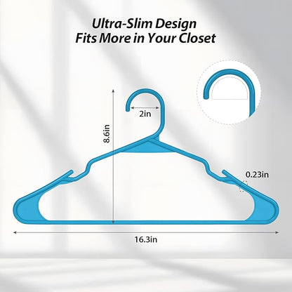 Plastic Hangers for Clothes - Durable & Versatile Color, Coat, Shirt & Pants Hangers - Space Saving Closet Storage Organizer Essentials with Non-Slip for Home, Dorm, Apartment (Blue, 30 Pack)