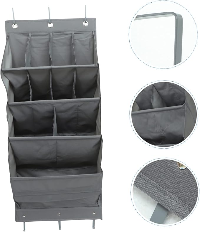 Happyyami 1Set Multi Layer Closet Hanging Pouch Over the Door Storage Organizer for Shoes Craft Supplies and Essentials Easy Install No Tools Needed Grey