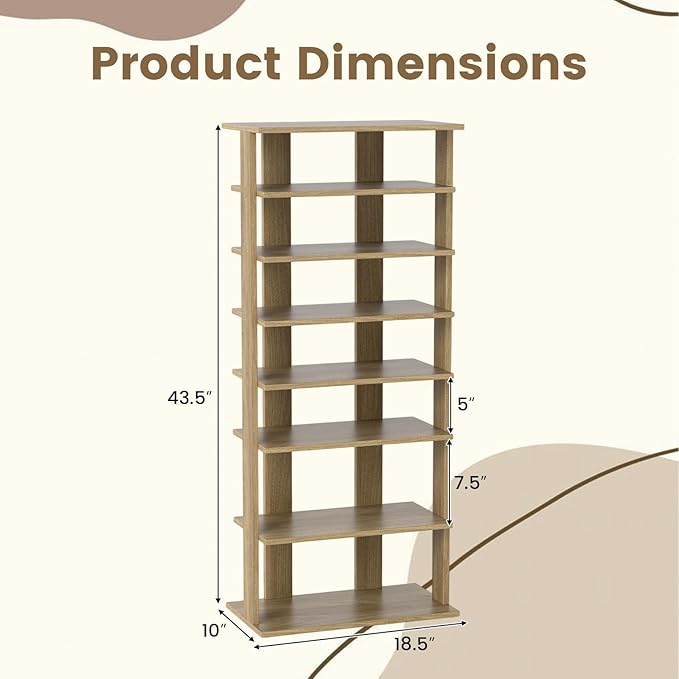 Tangkula 8-Tier Vertical Shoe Rack, Space-Saving Corner Shoe Organizer for 14 Pairs, Narrow Shoe Storage for Entryway, Front Door, or Closet