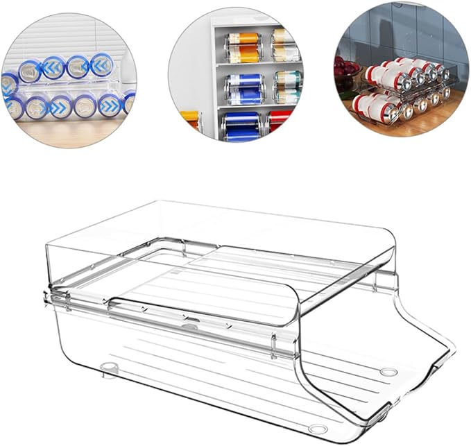 VALICLUD Transparent Beverage Can Dispenser for Refrigerator Space-saving Fridge Soda Organizer with Automatic Rolling Large Capacity Storage Rack for Kitchen Pantry and Freezer