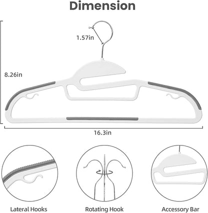BAGAIL Plastic Hangers 50 Pack with Non-Slip Design,0.2 Inches Thick, 360°Swivel Hook Space Saving Organizer for Bedroom Closet,Shirts,Pants(White- S Shaped)