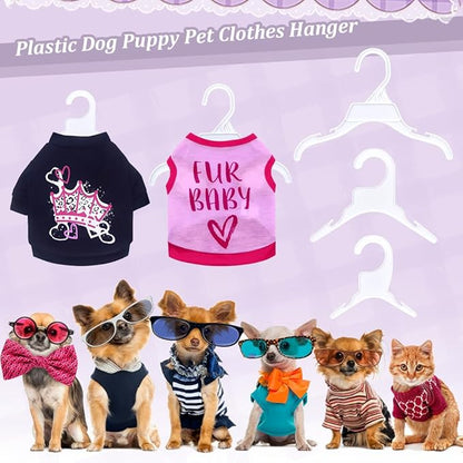 AHANDMAKER 18 Packs Pet Apparel Hangers, 3 Styles White Pet Clothes Hanger, Cute Plastic Flexible Dog Clothes Hangers, Mini Plastic Hangers for Dog Puppy Cat Pet Clothes, 5x5.3/5.35x7.28/7.4x9.8 Inch
