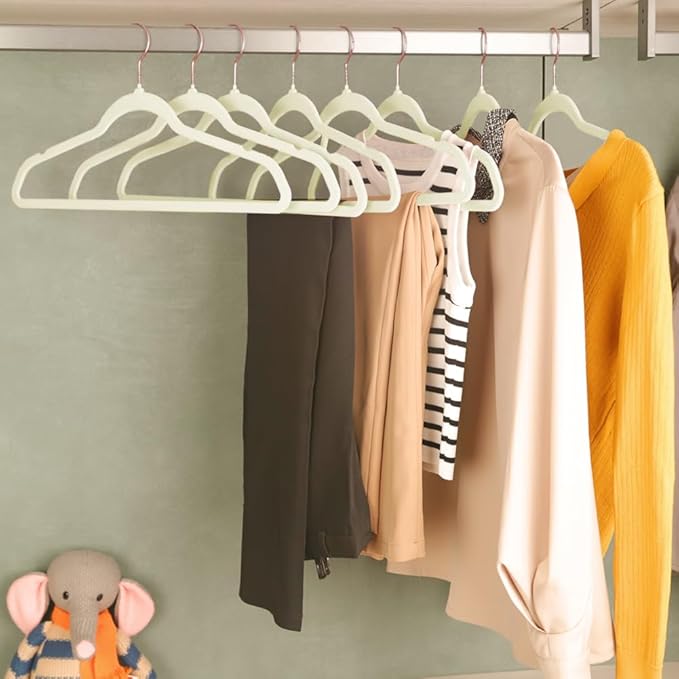 Stormix 36 Pack Velvet Hangers, 17.3 x 8.9 Inches Clothes Hangers, Non Slip Dresses Hangers with Shoulder Notches for Adult Cream - Rose Gold Hook