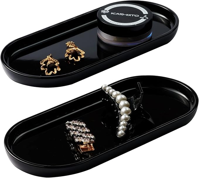 SheeChung Acrylic Vanity Tray Bathroom Storage Tray, 9.65 in x 4.5 in Catchall Holder, Countertop Sink Dispenser Organizer for Cabinet, Vanity, Shelf, Cupboard, or Closet Organization (2 Pack, Black)