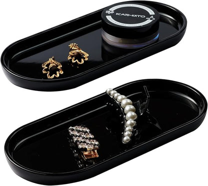 SheeChung Acrylic Vanity Tray Bathroom Storage Tray, 9.65 in x 4.5 in Catchall Holder, Countertop Sink Dispenser Organizer for Cabinet, Vanity, Shelf, Cupboard, or Closet Organization (2 Pack, Black)