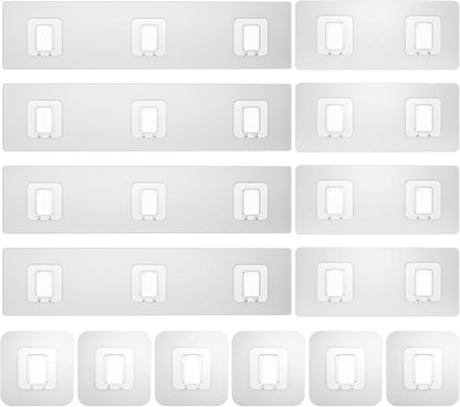 14 Pack Shower Caddy Adhesive Replacement, Waterproof Shower Shelf Adhesive Strips, Strong Adhesive Flat Hooks for Bathroom Storage Shelves and Kitchen Racks No Drilling, Clear
