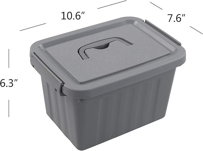 4-Pack Totes for Storage with Lids, Heavy Duty Plastic Storage Bins with Handle, Gray, 6.5 Quart, Stackable, Nestable
