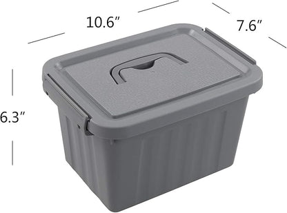 4-Pack Totes for Storage with Lids, Heavy Duty Plastic Storage Bins with Handle, Gray, 6.5 Quart, Stackable, Nestable