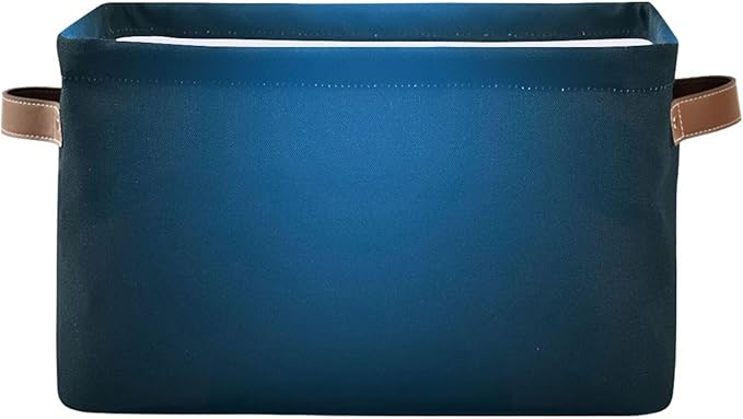 YETTASBIN Blue Solid Color Storage Basket 2pc, Large Collapsible Toys Clothes Organizer, Durable Canvas Storage Bin with Handle for Shelves Closet Laundry Home Office Decor