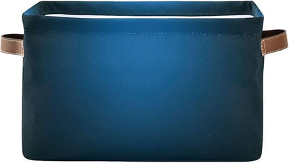 YETTASBIN Blue Solid Color Storage Basket 2pc, Large Collapsible Toys Clothes Organizer, Durable Canvas Storage Bin with Handle for Shelves Closet Laundry Home Office Decor