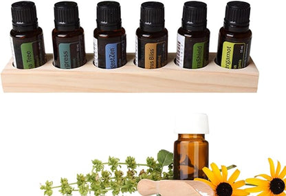 RoseFlower 6 Slots Wooden Essential Oil Organizer, Nail Polish Shelf, Durable wood Makeup Display Stand, Makeup Storage Rack for Tabletop Essential Oils Perfume Rack for 5/10/15/20ml Bottles