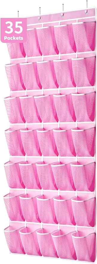 for Organizador Zapatos Puerta 35 Bolsillos Colgante Grande Bolsa Almacenaje Rosa, Shoe Organizer, Over The Door, Hanging Storage, 35 Pockets, Large, Pink
