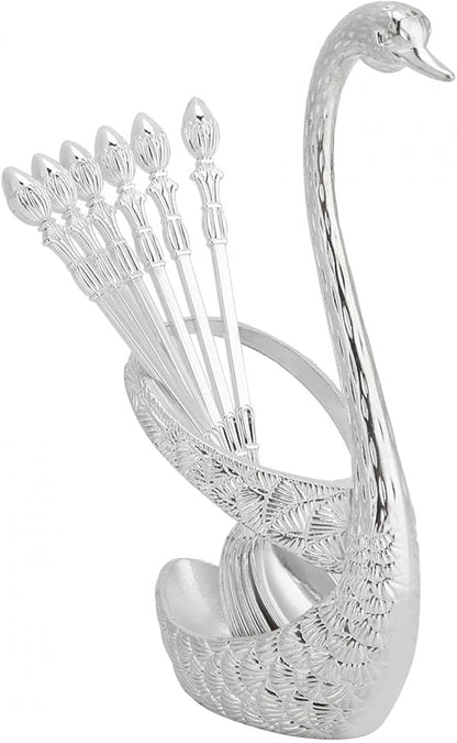 Holder Tableware Storage Stainless Steel Spoon Tableware Kit with Zinc Alloy Swan Shape Holder Storage Organizer (Silver)