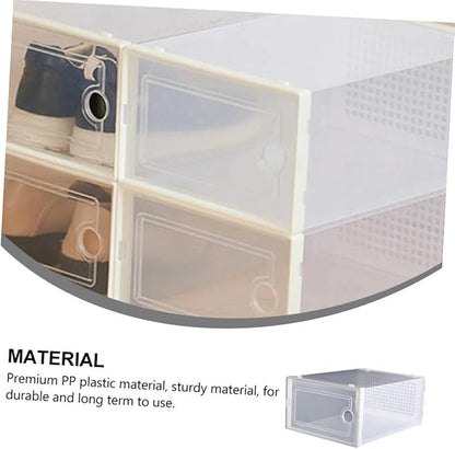 Uonlytech 2PCS Transparent Drawer Shoe Storage Boxes Stackable Plastic Organizer for Dormitory Home Use White PP Material Wear-resistant Lightweight and Space-saving Shoe Rack