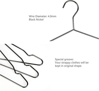 17 Inch Black Silver Heavy Duty Shirt Blouse Coat Suit Hanger 50 Pack, Space Saving Slim Wire Hanger for Camisole Trousers Dress