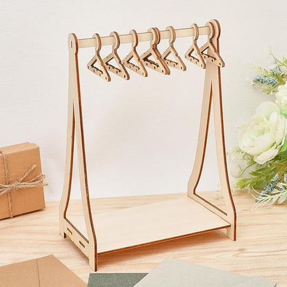 SUPERFINDINGS 32 Holes Wood Miniature Hangers and Clothes Rack Earring Hanger Rack with 8 Mini Hangers Tabletop Jewelry Display Stand for Jewelry Display Supplies, 15.5x10x21.6cm