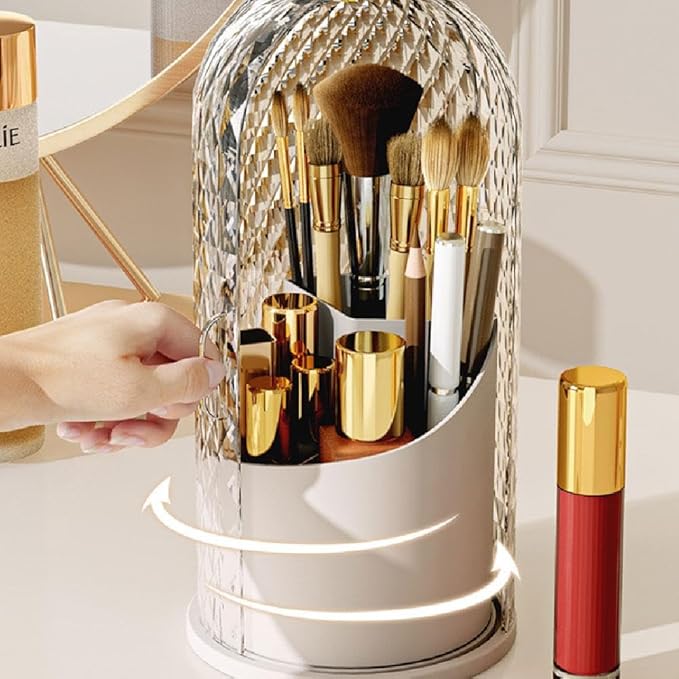 Concealed Toothbrush Holder,Toothbrush Holders with Sliding Lid, Rotating 3 Slots Bathroom Organizer Countertop,Waterproof Dustproof Beauty Brushes Storage,Cosmetics Display Case for Vanity Bathroom