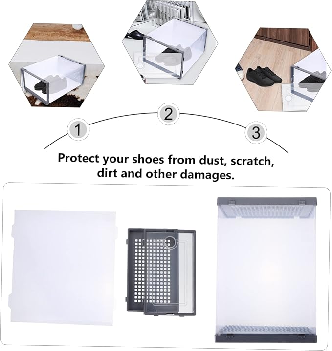 Ipetboom 2 Pcs Transparent Plastic Shoe Box Drawer Organizer PP Material Stackable Shoe Storage Container Protects Sneakers Boots for Closet Entryway