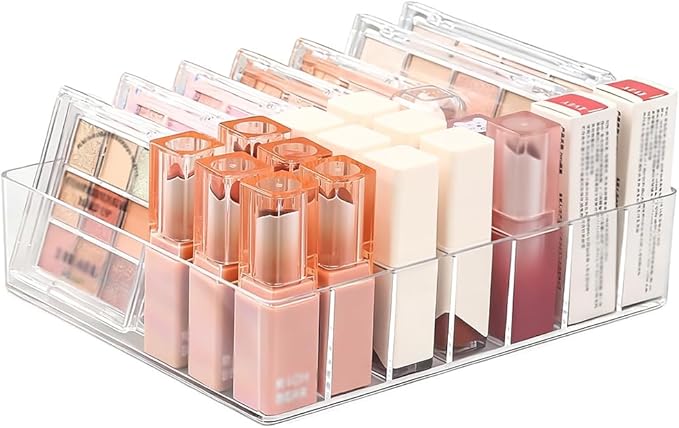 Makeup Organizer for Eyeshadow Palette and Lipstick Organizer, 7 Section Divided Makeup Palette Organizer for Lipstick Highlighter, Skincare Cosmetic Display Cases for Bathroom