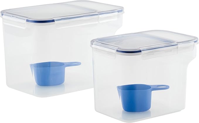 LocknLock Easy Essentials Food Storage Container and Scoop Set/Food Storage Bin Set, BPA-free/Dishwasher Safe, 4 Piece - Clear