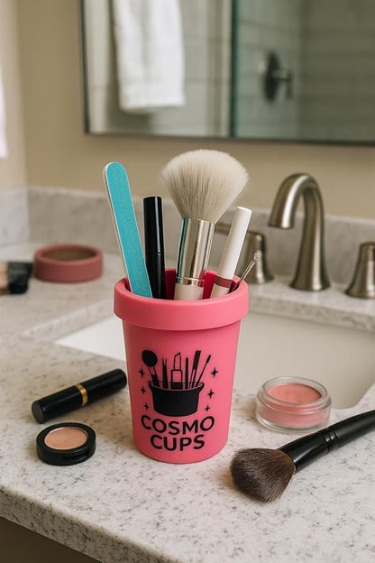 CosmoCups Car Makeup Brush Cup Holder, Decorative Pot Design, Cosmetic Organizer Storage Container for Beauty Tools and Accessories for Cars and Home