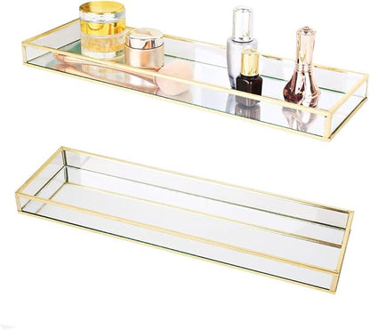 Affogato Sink Vanity Tray Mirror Bathroom Storage Tray, Toilet Tank Organizer, Bathtub Tray, Toothbrush Makeup Cosmetic Holder for Bathroom Vanity Countertops, Closets, Dressers (1Pc, Gold)