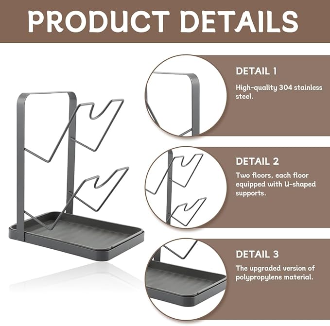 Stainless Steel Pot Lid Holder While Cooking Kitchen Pot Lid Storage Rack Pots Lids Holder With Tray and 2pcs Gloves Kitchen Organizer Stand for Stove Top(COLOR:black)