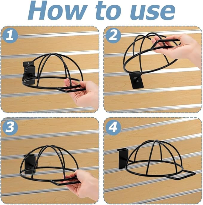 AHANDMAKER 6 Pcs Slat Wall Hat Display Rack Wall Mounted Durable Metal Hat Organizer Accessories for Baseball Caps Wigs Retail Store Warehouse Display Decoration, Black